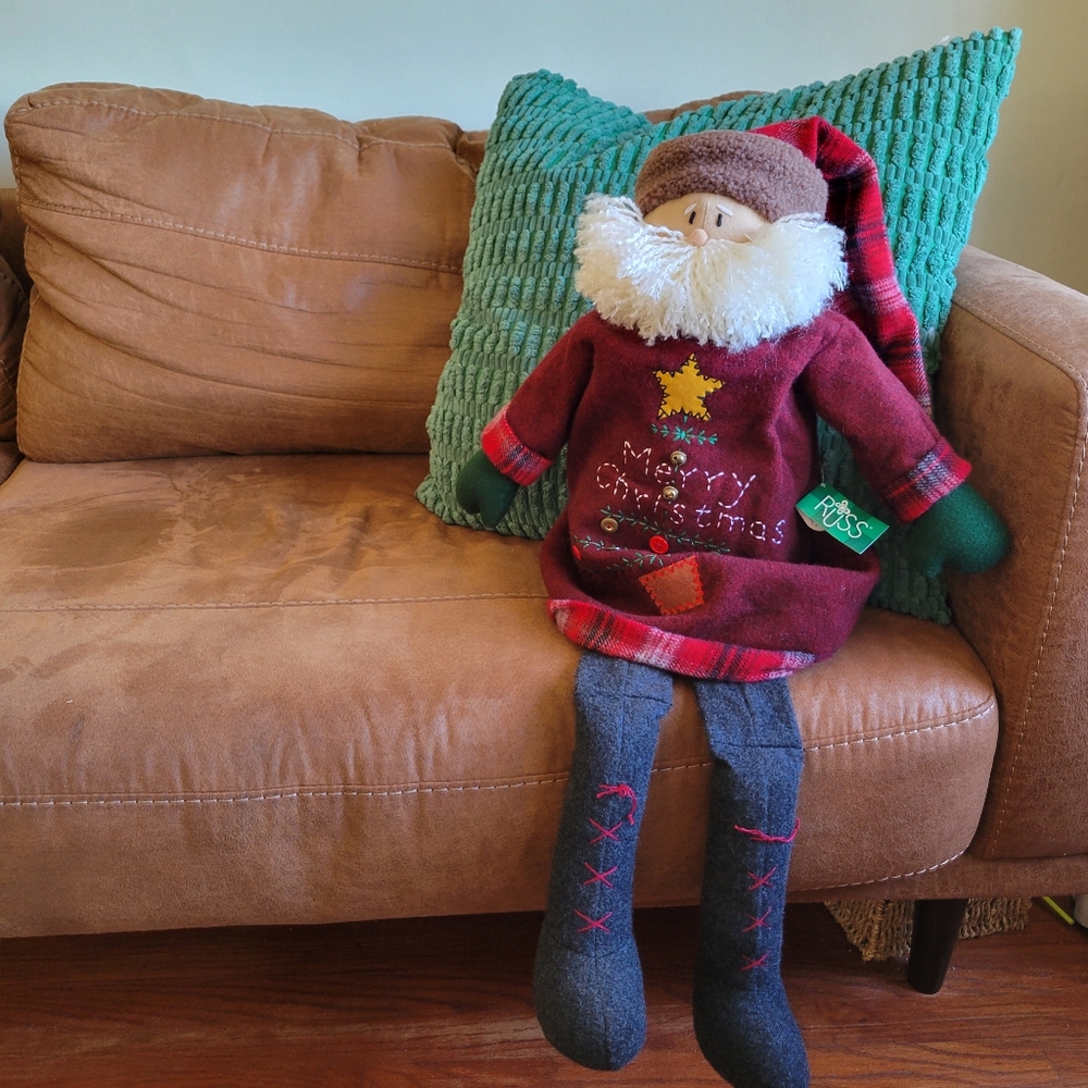 Large Russ Christmas Sampler Santa Decorative Plush Primitive Figure / Sitter - Picture 2 of 10